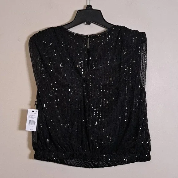 BLACK TAPE Sequin Padded-Shoulder Cap-Sleeve Top Large - Picture 7 of 9
